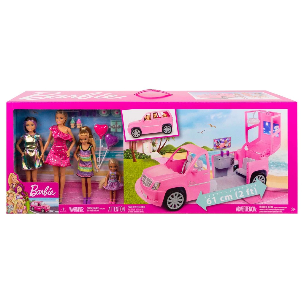 Limuzyna Barbie z lalkami różowa z akcesoriami