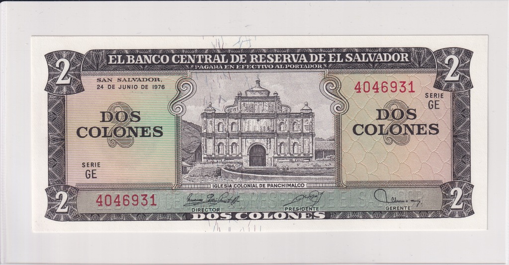 2 Colones Salwador 1976 P#124 UNC