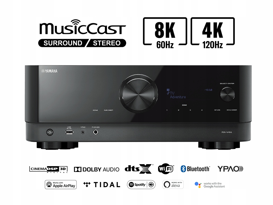 Купить Yamaha RX-V4A 5.2 Musiccast Wi-Fi HDR10+ 8K: отзывы, фото, характеристики в интерне-магазине Aredi.ru