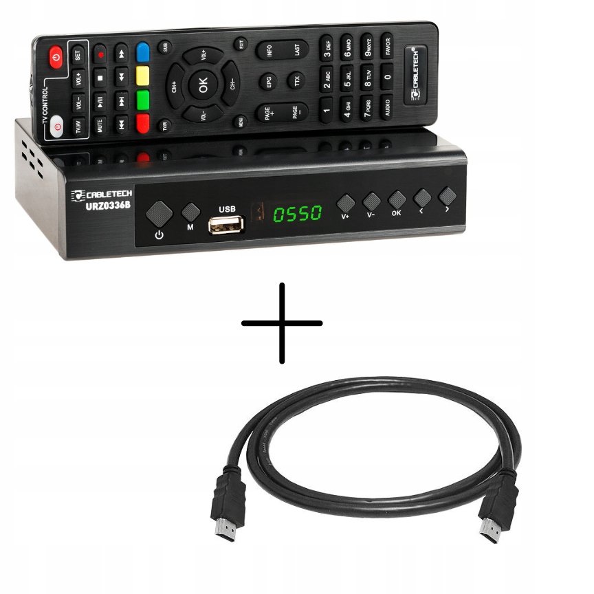 Tuner dekoder DVB-T2 H.265 Cabletech URZ0336B + KABEL HDMI 1,2 m