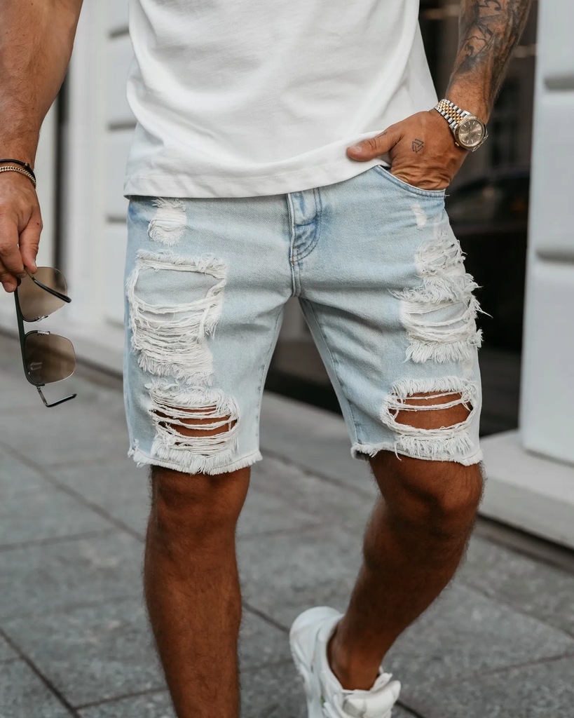 Spodenki męski jeansowe OLAVOGA Men TRUEFIT - Jasny jeans (Rozmiar: XL)