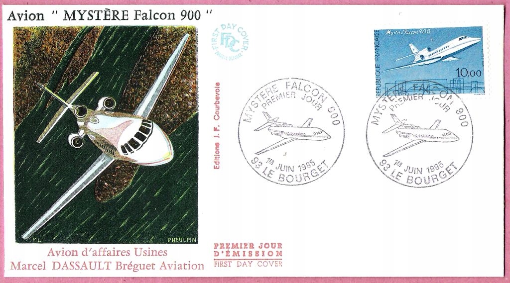 Francja 1985 FDC, lotnictwo, samolot FALCON