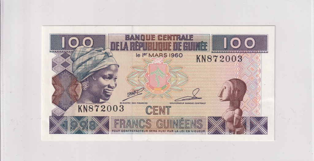 100 Franków Gwinejskich Gwinea 1998 P#35 UNC