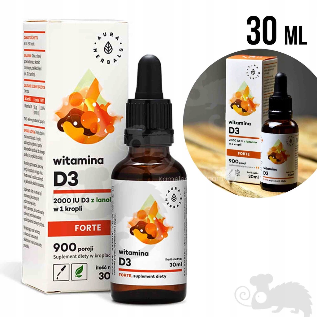 WITAMINA D3 FORTE 2000IU w kroplach 30ml wspiera ODPORNOŚĆ AURA HERBALS