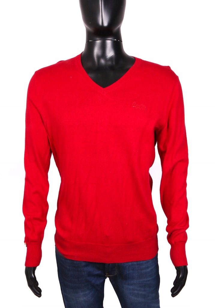 *Superdry Sweter Męski V-Neck Bawełna Red L