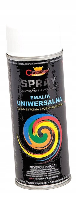 Farba akrylowa spray uniwersalny CHAMPION RAL 9003 Biały MAT 400ml