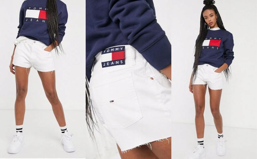 1H1A22*TOMMY JEANS BIAŁE SPODENKI JEANSOWE W31 K00