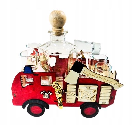 Drewniany Barek Karafka WÓZ STRAŻACKI Prezent