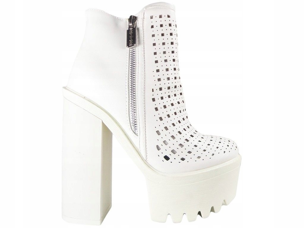 Białe botki ażurowe obuwie stylowe buty damskie 36