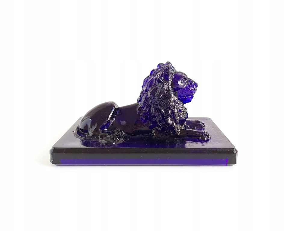 Figurka przycisk do papieru lew szkło Ząbkowice kobaltowy