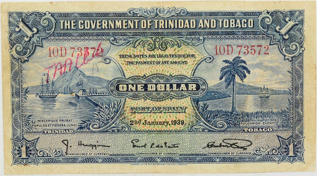 16.di! Trynidad i Tobago, 1 Dolar 1939, St.3+