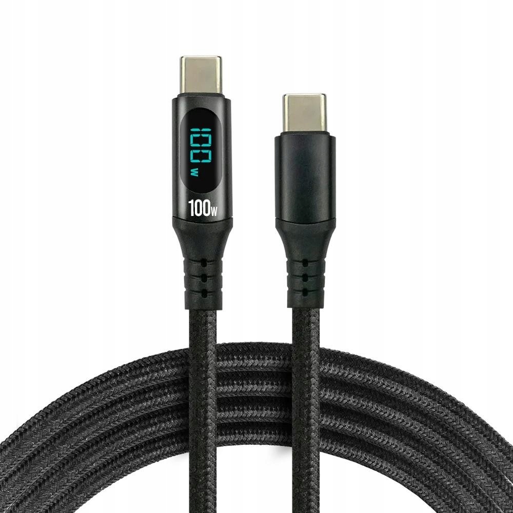 Kabel USB-C - USB-C everActive CBB-1PD5L 1m 100W wbudowany wyświetlacz