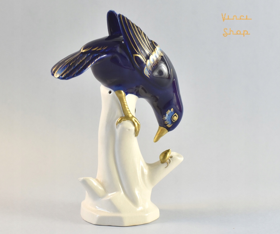 Figurka ptak kobalt A. Storch Volkstedt Turyngia