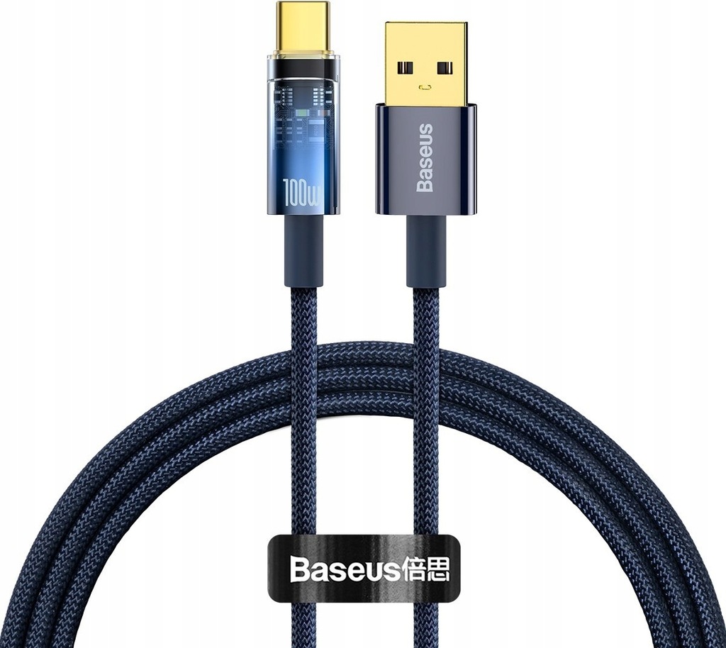 Kabel Baseus Explorer Series USB-A - USB-C 100W 1m niebieski