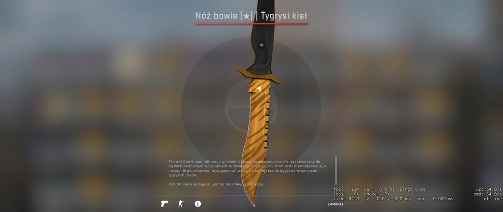 CS GO Nóż bowie Tygrysi kieł Factory New