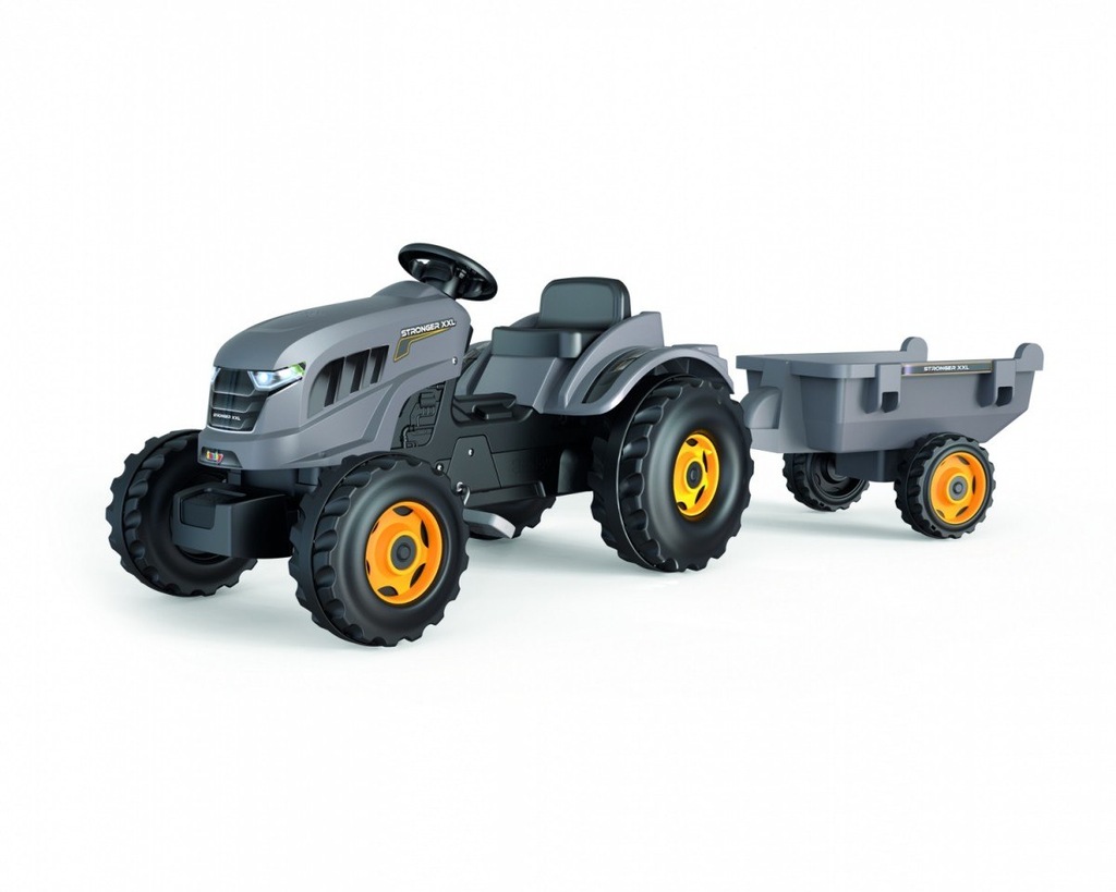 SMOBY Traktor XXL Szary na Pedały z Przyczepką