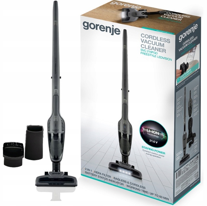 ODKURZACZ PIONOWY GORENJE BEZPRZEWODOWY MOCNY 2W1 21,6V BEZWORKOWY