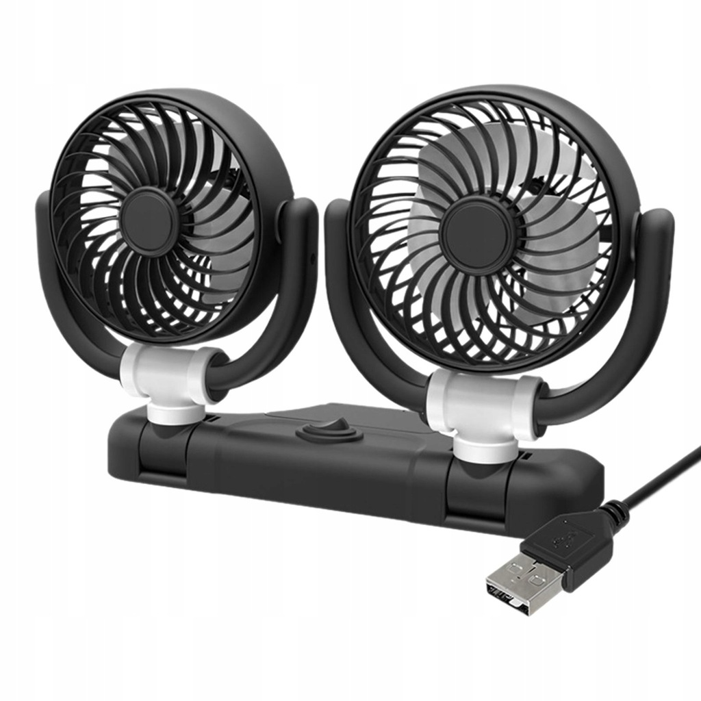 Car Double Head Folding Fan Car Auto Air Cooling Fan Lightweight Black 5V