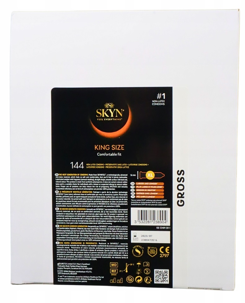 SKYN King Size prezerwatywy nielateksowe powiększone XL 144 szt Bez lateksu