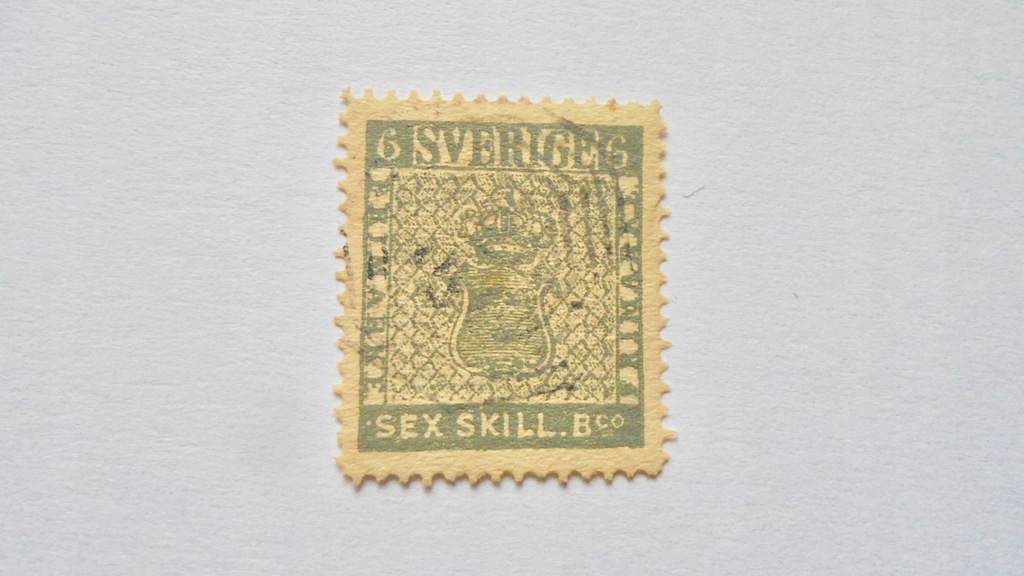 1855 Szwecja Mi.3 kasowany znaczek, wartość katalogowa 900,- Euro