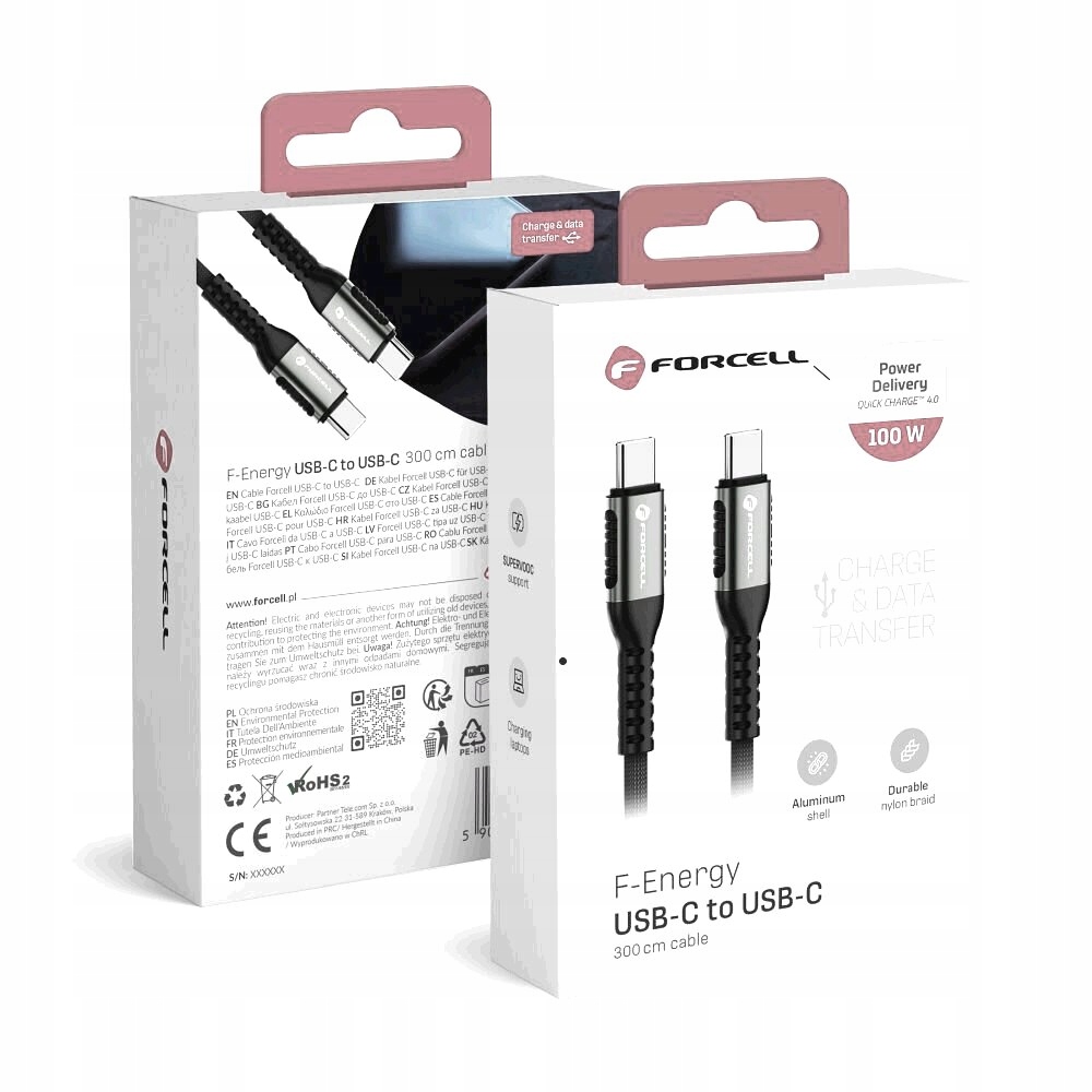 FORCELL F-ENERGY C260 kabel Typ C do Typ C QC4.0 PD 5A 100W Cafule 3 m czar