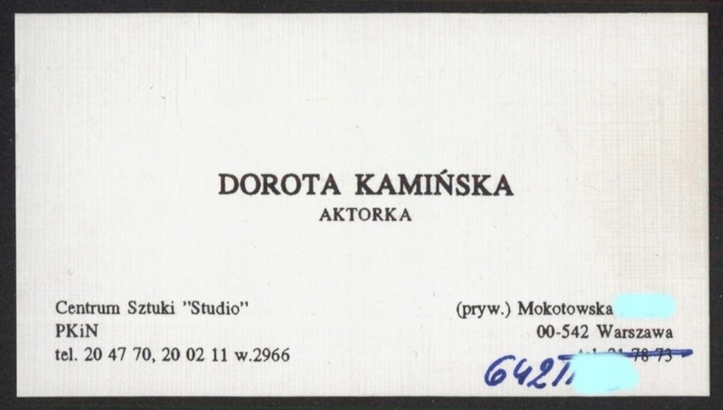 Dorota Kamińska, aktorka - oryginalna wizytówka