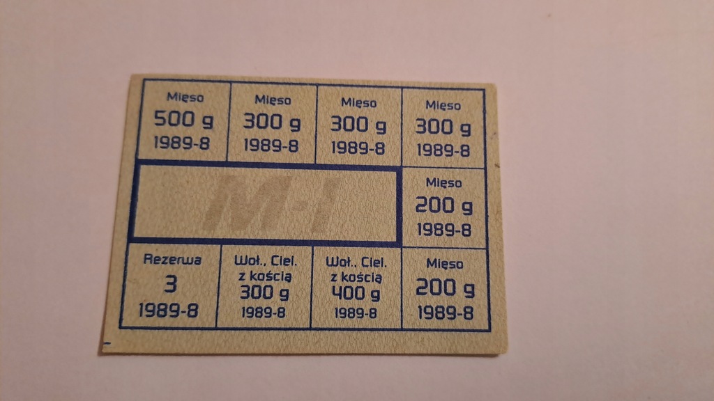 KARTKA ŻYWNOŚCIOWA M-I 08/1989 STACJA KOLEJOWA PKP WIĘCBORK - PRL (2)