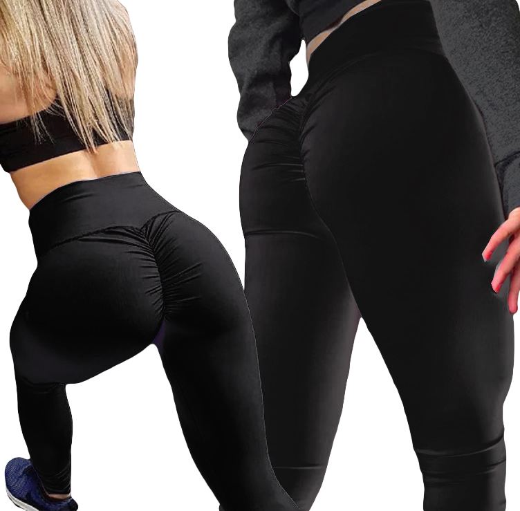 Czarne legginsy sportowe push up, marszczone