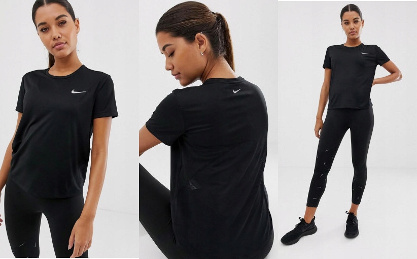 10Z062 NIKE RUNNING__XCR CZARNY T-SHIRT Z LOGO__S