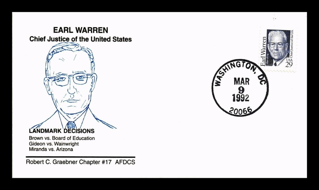 USA 1992, Earl Warren. CZ. SŁANIA. FDC