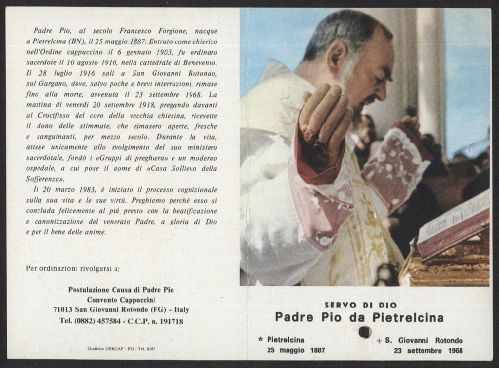 Św. Ojciec Pio - obrazek z relikwią, po 1983 r.
