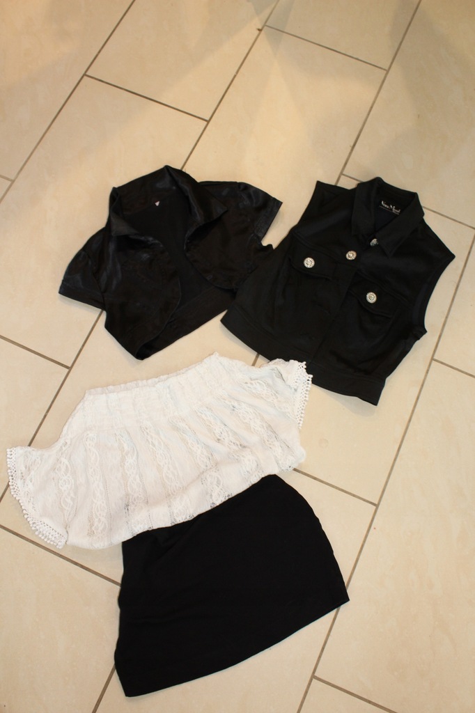 zestaw spódniczka, koszulka i kamizelki dziewczęce