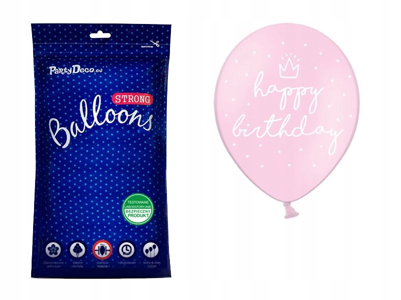 BALONY RÓŻOWE HAPPY BIRTHDAY BIAŁY 30cm 50szt