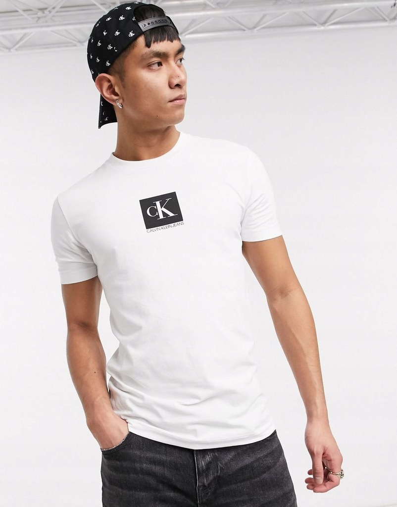 CALVIN KLEIN MĘSKI BIAŁY T-SHIRT Z LOGO M 1AAG