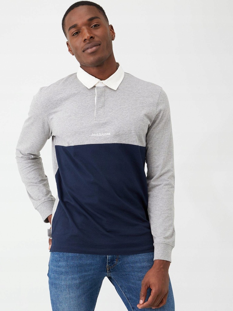 JACK & JONES SZARO GRANATOWA KOSZULKA POLO__S