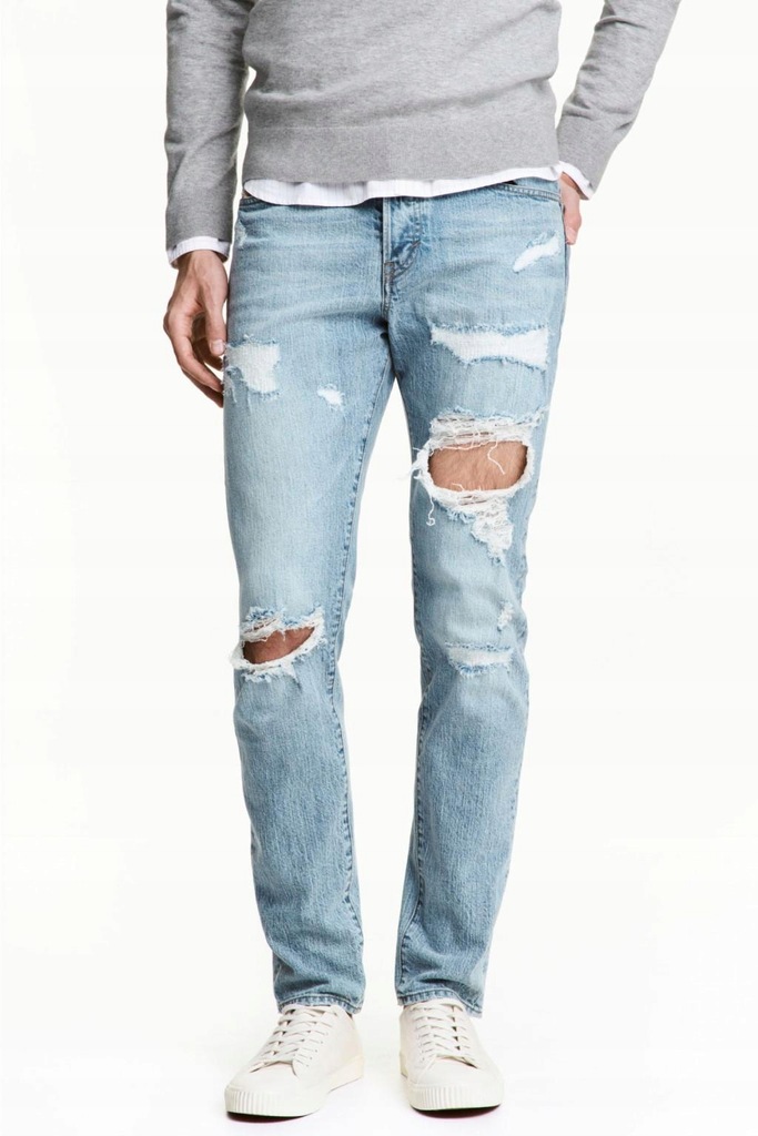 31I001 H&M__MJ9 SPODNIE JEANS RIPPED__W30/L30