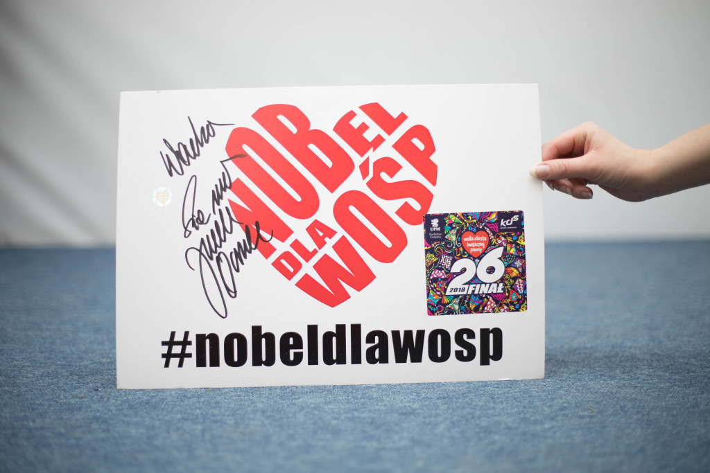 Karta Nobel dla WOŚP z autografem Jurka Owsiaka