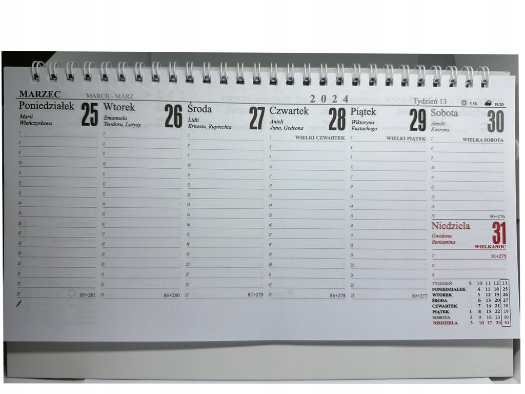 Kalendarz POZIOMY biurkowy 2024 Darrieus 26x13,5 cm