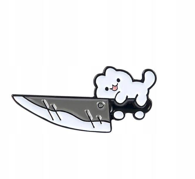 Przypinka śmieszna broszka pin kot kociak nóż
