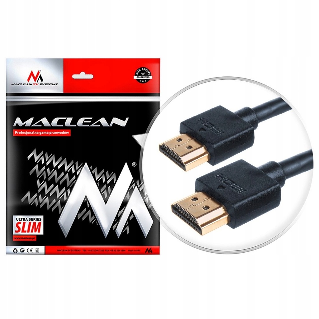 Przewód Maclean, HDMI-HDMI, v1.4, A-A, ULTRA SLIM,