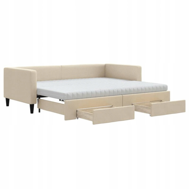Sofa rozsuwana z szufladami, kremowa, 90x200 cm, tkanina