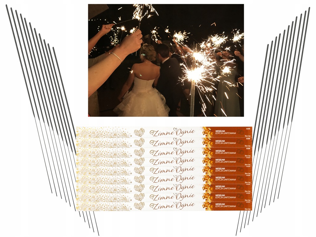 ELEGANCKIE DŁUGIE ZIMNE OGNIE WESELNE 70cm - 100szt