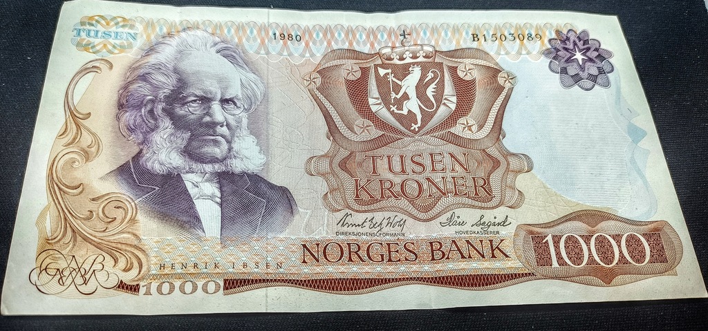 Banknot 1000 koron norweskich 1980