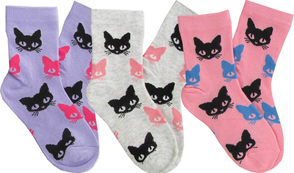 35-38 Skarpetki dziewczęce 3PAK bawełniane KOTKI wzorowane jezzy YOCLUB