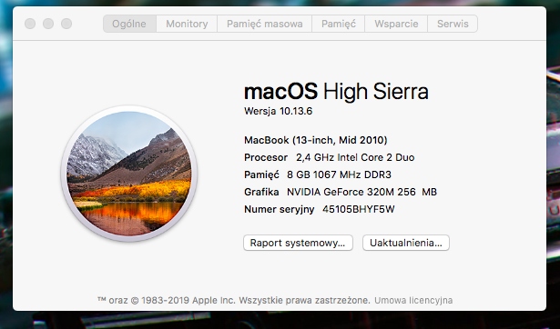 MacBook 13 " A 1342 , nowa bateria , dysk SSD
