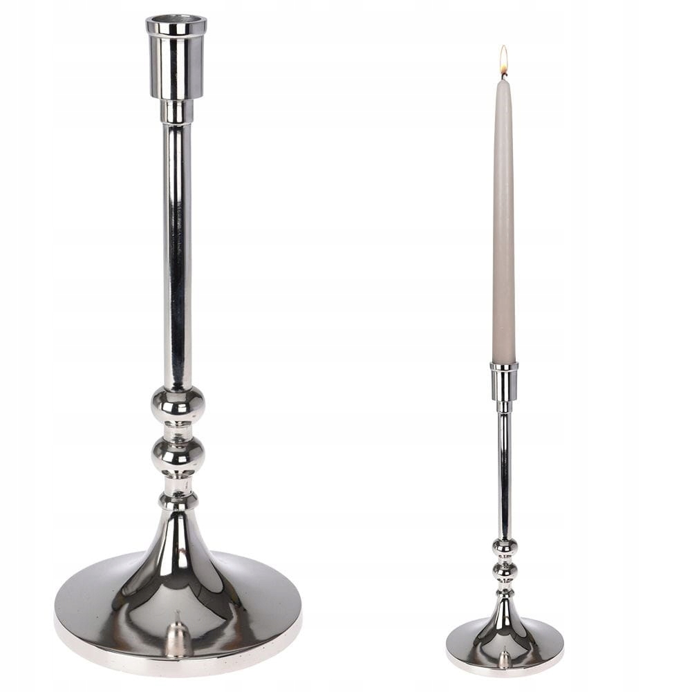 Świecznik aluminiowy stojak podstawka na długą świecę świeczkę srebrny 31 c