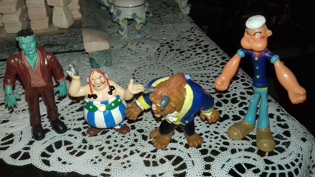 4 Figurki gumowe Frankenstein Obelix Bestia Popeye