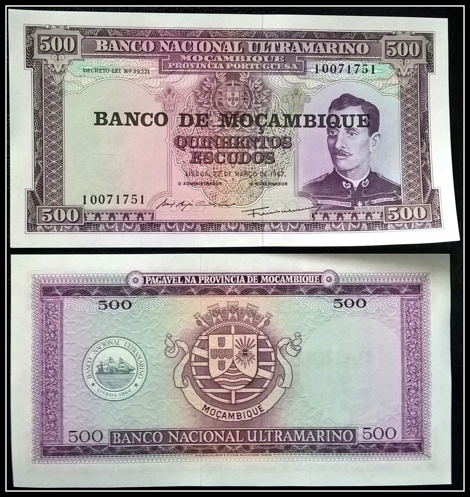 Banknot Mozambik 500 Escudos 1967r. UNC
