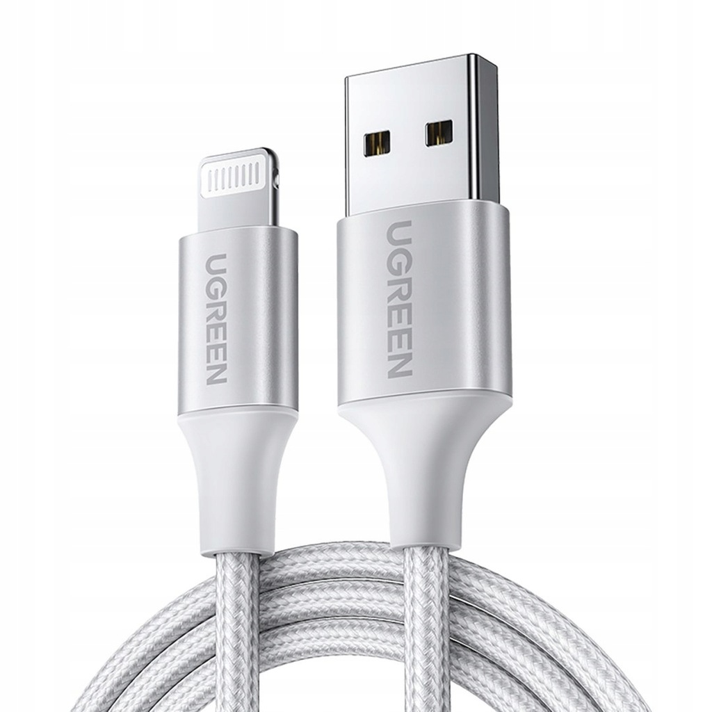 Kabel przewód w oplocie USB-A - iPhone Lightning MFi 1.5m - srebrny