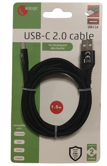 szybki Kabel USB - USB typ C Firmowy SOLOGIC SZYBKIE ŁADOWANIE długi 1,5 m